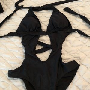 Black sexy one piece bathing suit